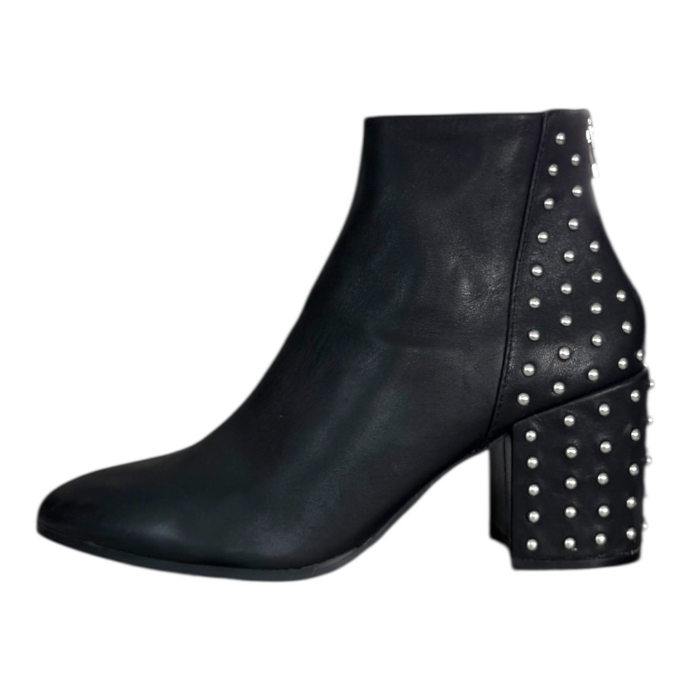 Steve Madden Leather Ankle Boots 8 Black Silver Studs Bikercore Grunge Rockstar - Picture 6 of 10